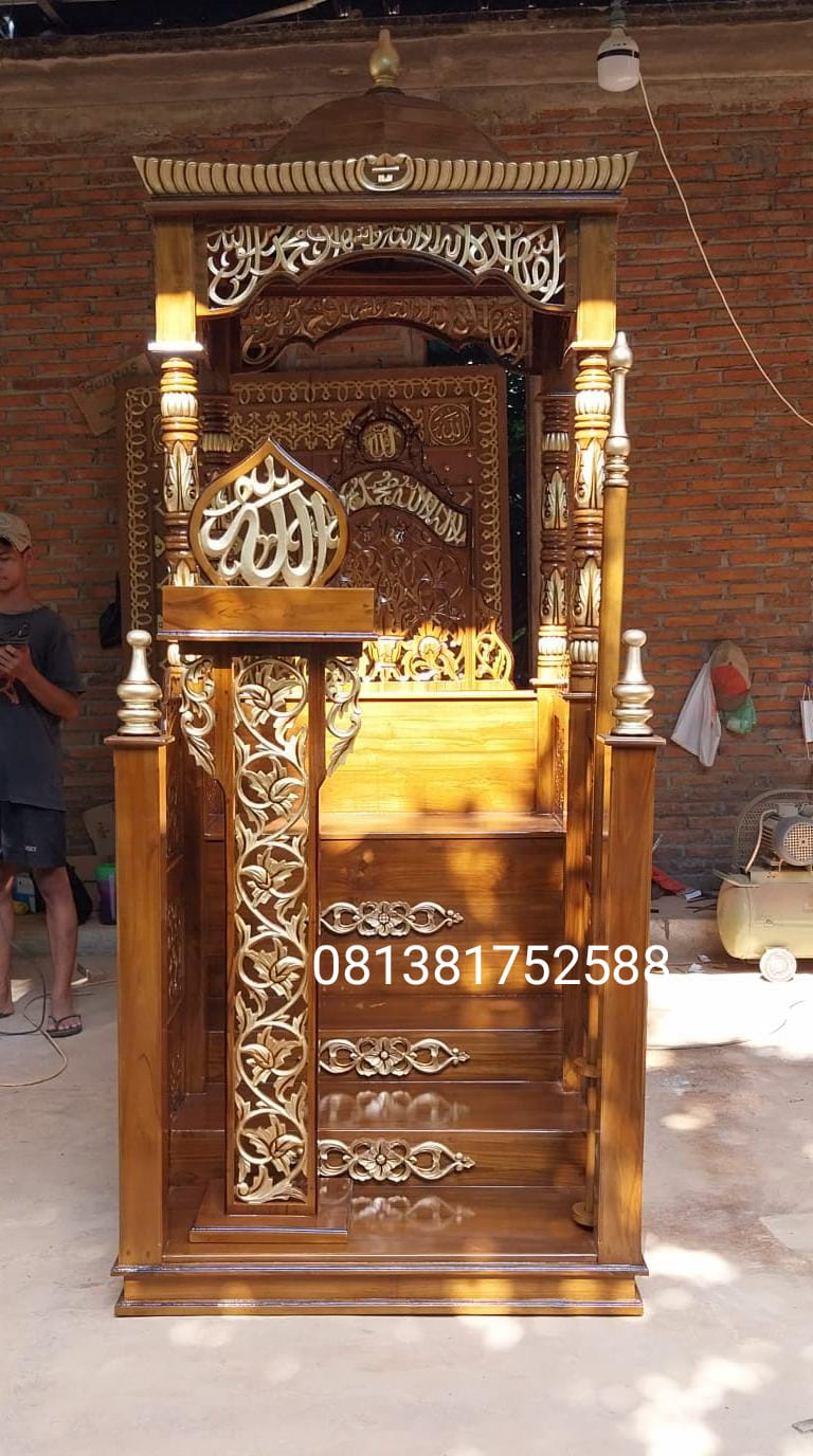 Mimbar Masjid Pintu Depan dengan Podium Minimalis 100x150x265cm